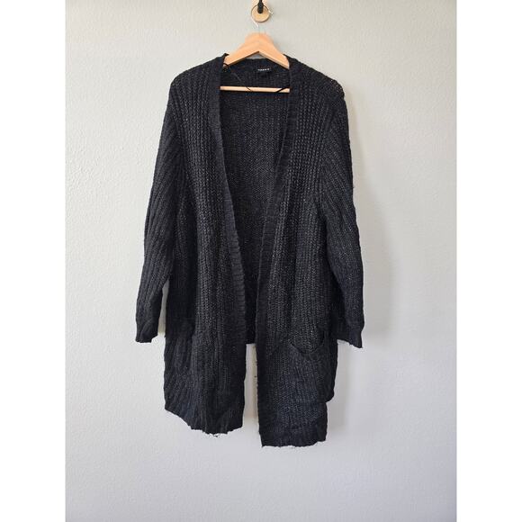 Torrid Black Metallic Knit Curvy Open Cardigan 4X Wool Blend Cozy w/ Pockets - Picture 1 of 6